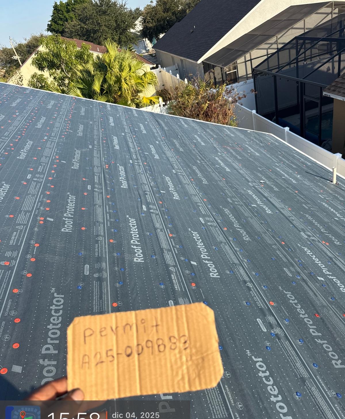 Central Florida roof fully dried in with synthetic underlayment